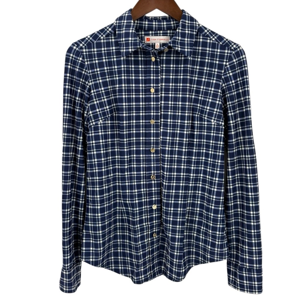 Jude Connally Blue Plaid Button Down Shirt Size Small Made in USA